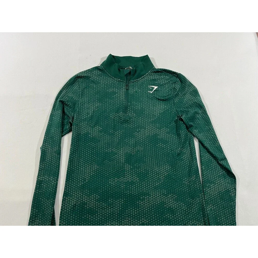 Gymshark Mens Sport Slim Apex Green 1/4 Zip Pullover Shirt Long Sleeve Top Sz S - Picture 2 of 7